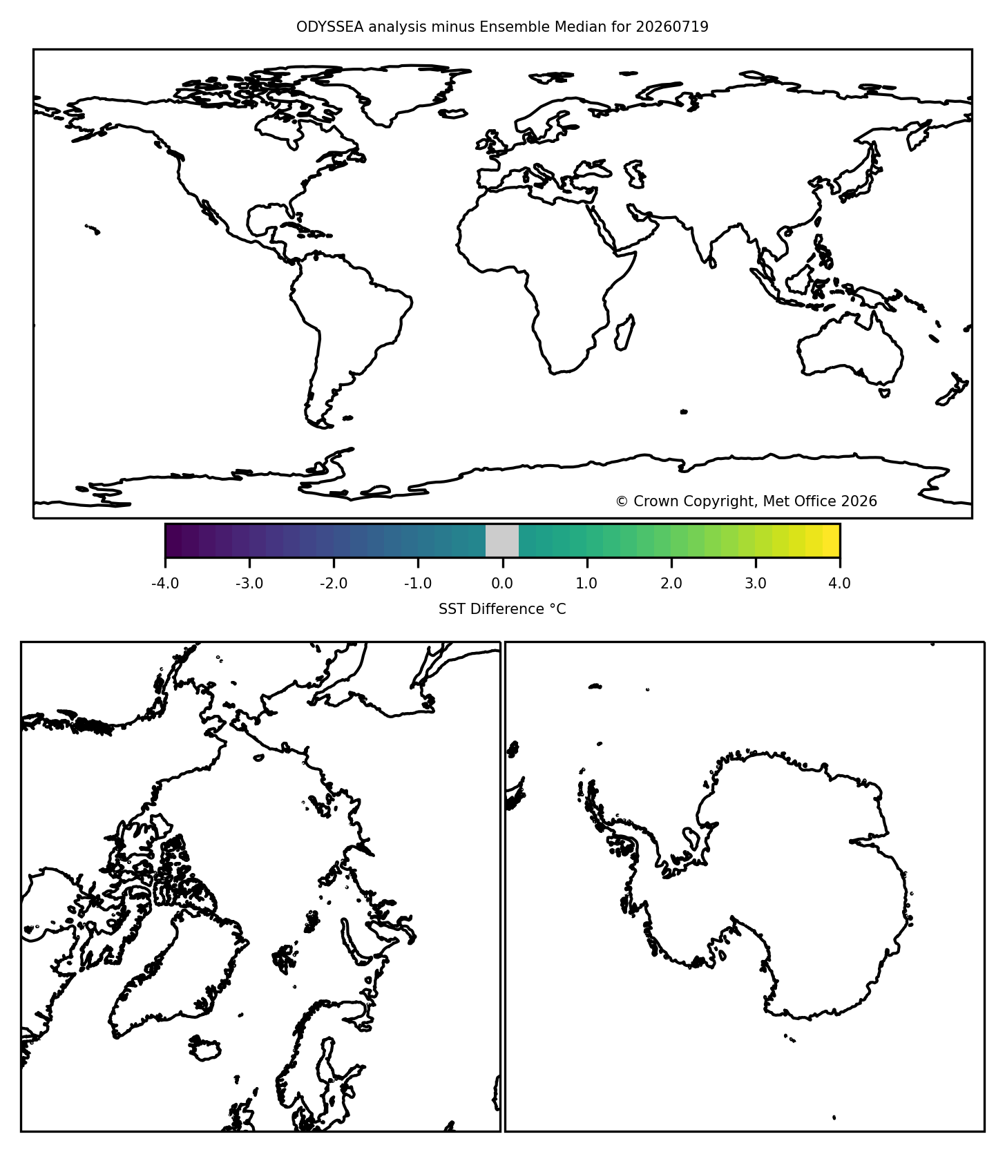 latest ODYSSEA SST Minus Ensemble Median Analysis